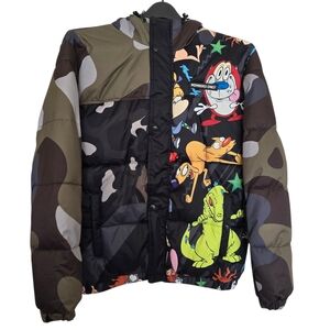 NWT Members Only Nickelodeon Rugrats Colorful Cartoon Camouflage Puffer Jacket